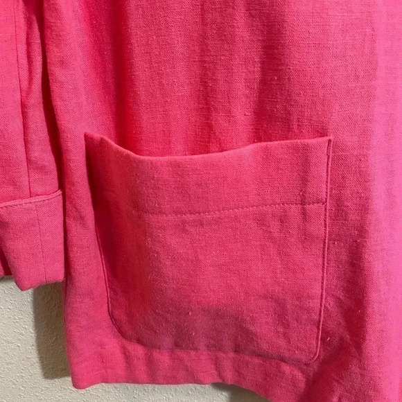 Vintage Leslie Fay Size 12 Coral Linen Blend Blazer Jacket Patch Pockets Relaxed - Picture 6 of 8